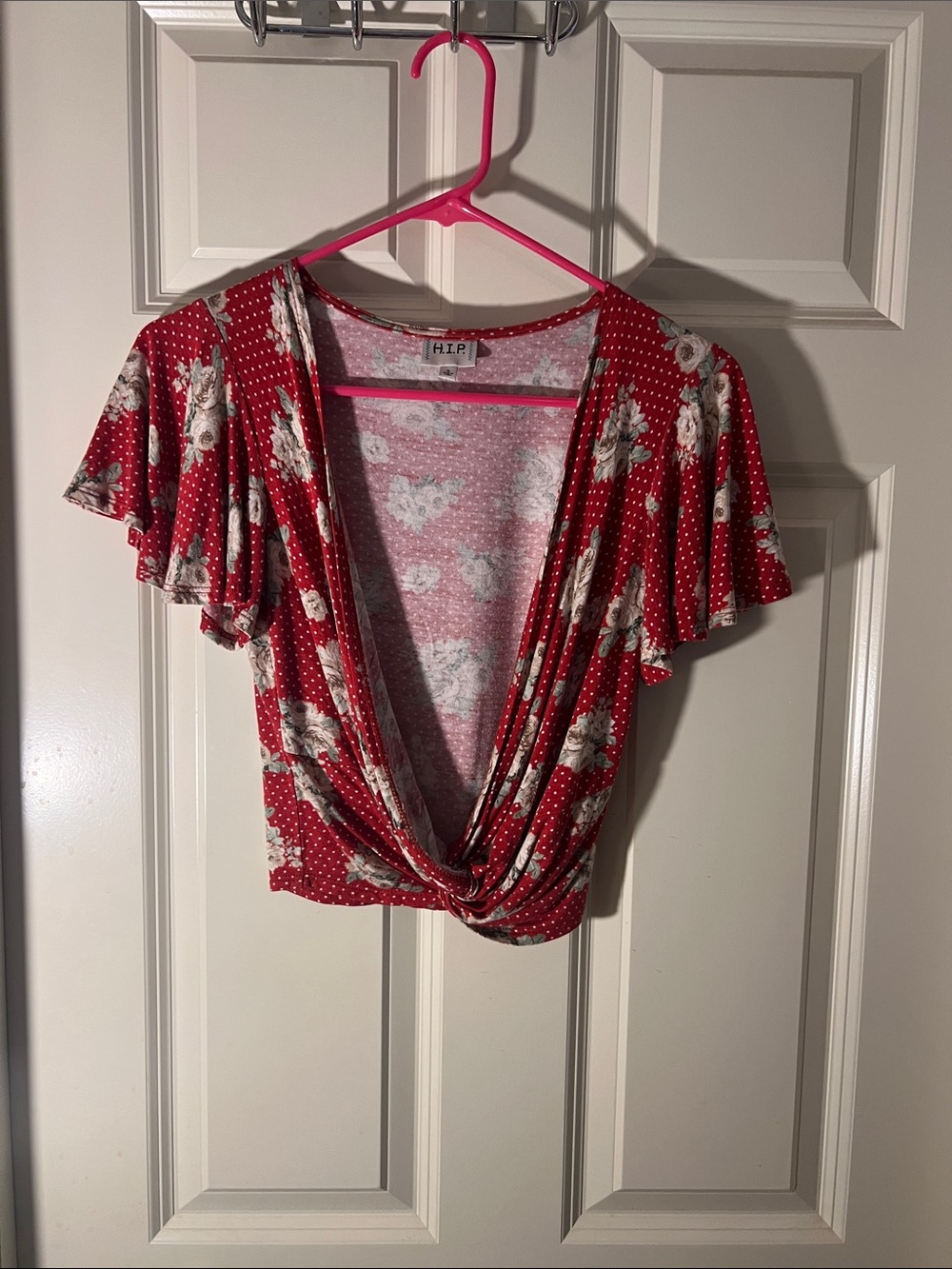 h.i.p. Red Floral Polka Dot Twist-Front Crop Top
